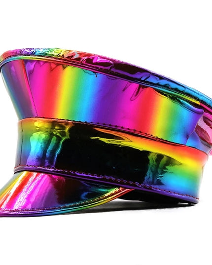 Shimmering Captain Hat for Adult Glitter PatentLeather Cap for Bachelorette Party Music Festival Carnivals Costume Hat