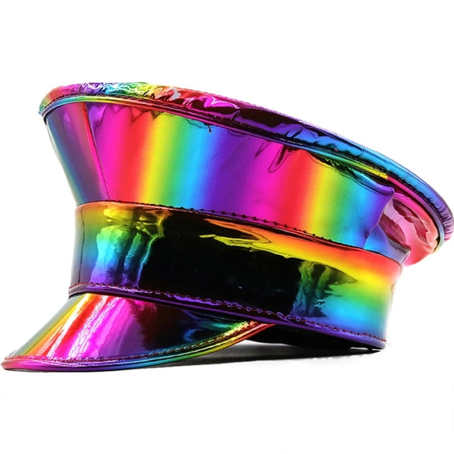 Shimmering Captain Hat for Adult Glitter PatentLeather Cap for Bachelorette Party Music Festival Carnivals Costume Hat