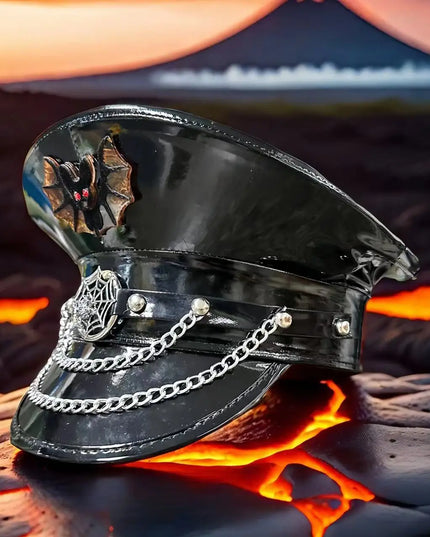 Burning Man Multi-style Black Halloween Steampunk with Chain Spider Web Skull Studded Cap Halloween Hat Hallloween decorations