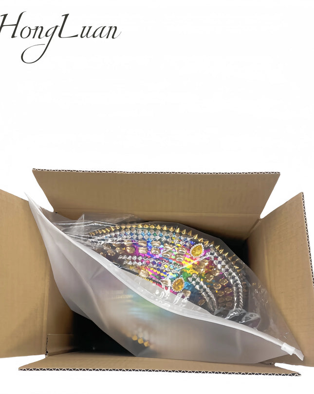 HongLuan Golden Bling Captain Hat Rhinestone for Woman - Luxury Colorful Steampunk Military Cap for Burning Man Music Festival