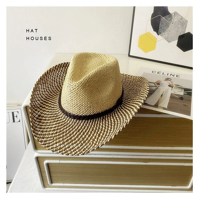 Army Green Camo Cowboy Hat Straw Hat Star Jazz Straw Hat Panama Paper Grass Western United States Cowboy Hat Fashion Travel