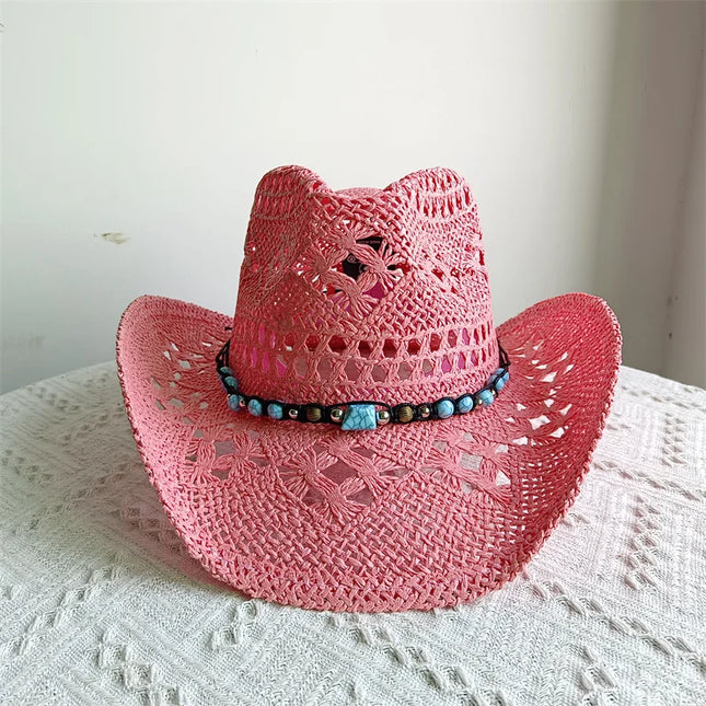 New Purple 2024 Cowboy Straw Hat Hand-woven Hollow Men's and Women's Summer Sun Hat Jazz Straw Hat Western Cowboy Hat sombrero