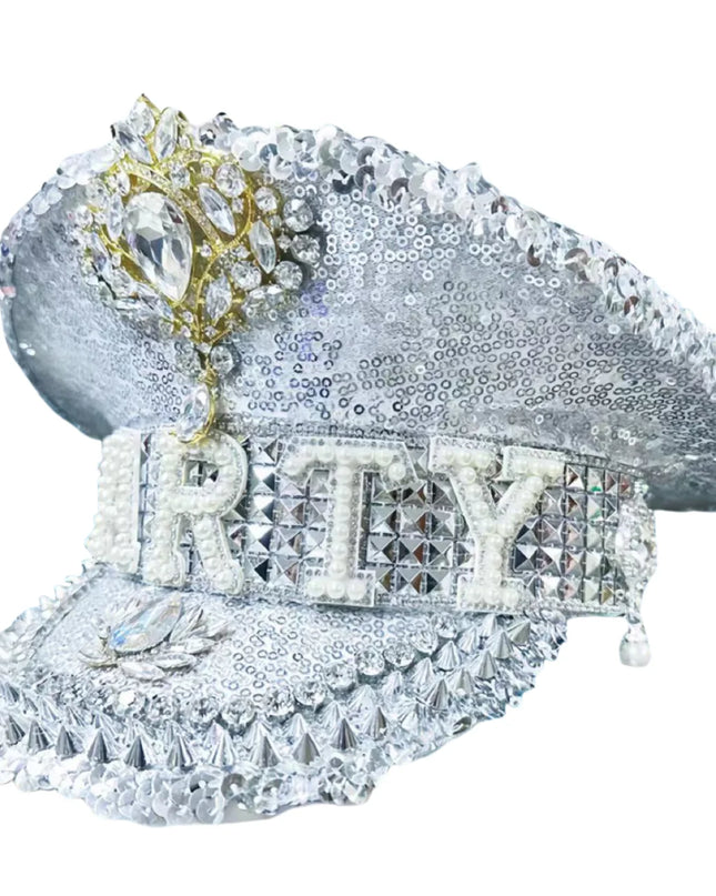 Silver Festival Captain Hat PARTY Unisex Adult Military Cap Sergeant Hat Bride Punk Masquerade Headwear Music Festival Cosplay
