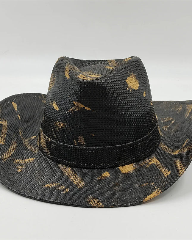 Army Green Camo Cowboy Hat Straw Hat Star Jazz Straw Hat Panama Paper Grass Western United States Cowboy Hat Fashion Travel