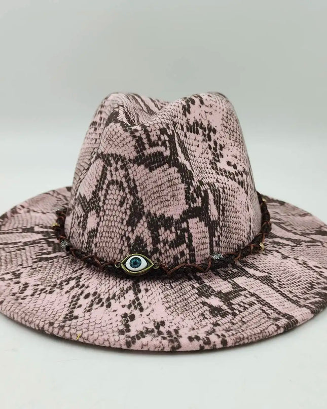 Snake Skin Fedora Women's Hat Men's 7.5 cm Wide Brim Panama Western Cowboy Hat Winter Jazz Church sombrero hombre