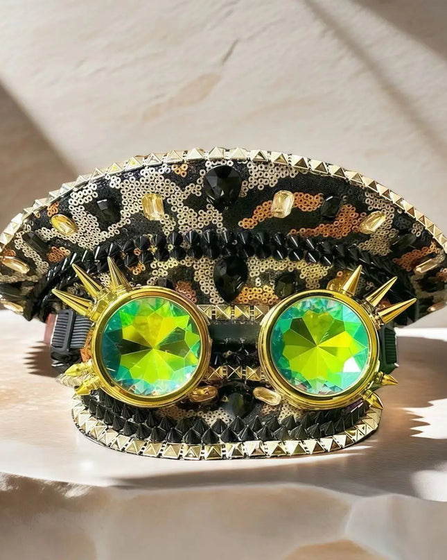 Festival Steampunk Captain Hat with Sequin & Rhinestone | Rave Accessories Cosplay Burning Man Party Hats for Woman