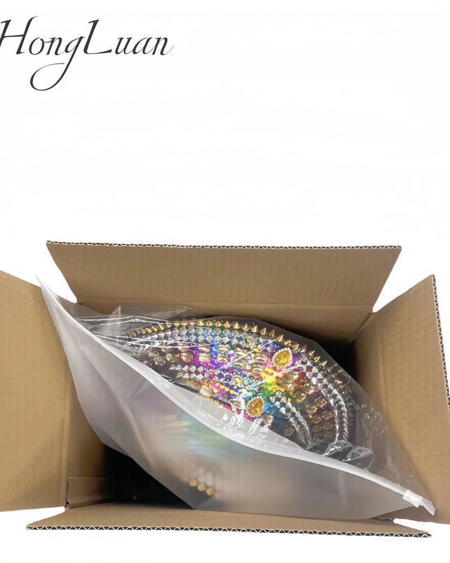 HongLuan Golden Bling Captain Hat Rhinestone for Woman - Luxury Colorful Steampunk Military Cap for Burning Man Music Festival