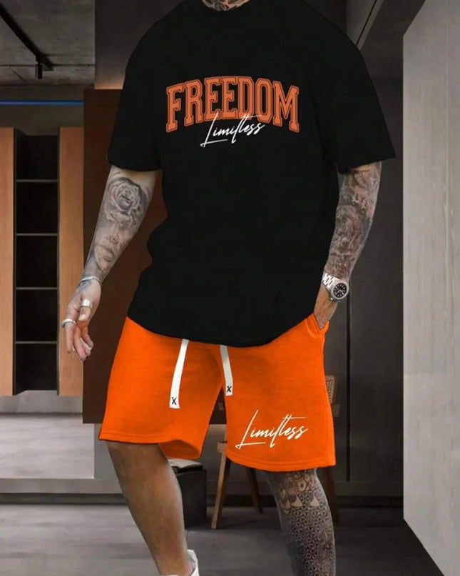 2 Piece Set Summer Men's Daily T-shirt And Beach Shorts Set Outdoor Casual Men's Short Sleeves Street Style Men's Shorts