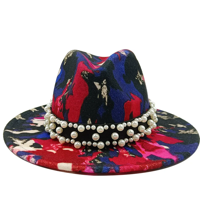 bulk price fedora hat for women Tie dyed hat   3d painted felt hat party hat model photo wide brim panama cap unisex cap