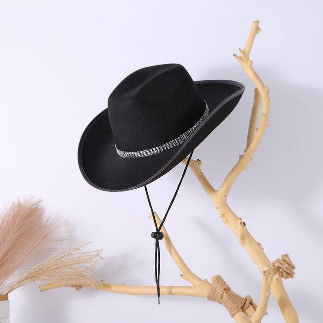 Latest Women's Black White Cowboy Hats Wide Brim Rhinestone Cowgirl Hats Women's Girls Cowboy Hats Theme Party