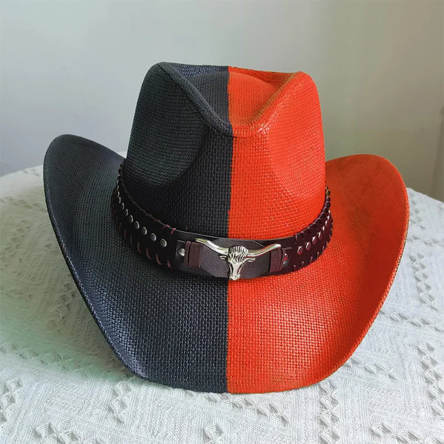 Hand-painted Western Cowboy hat Bronze green hat for men women Large Brim stiff straw hat summer sombrero vaquero hombreковбойс