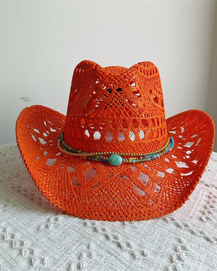 New Purple 2024 Cowboy Straw Hat Hand-woven Hollow Men's and Women's Summer Sun Hat Jazz Straw Hat Western Cowboy Hat sombrero