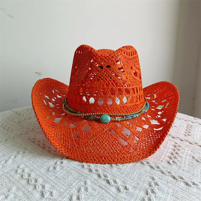 New Purple 2024 Cowboy Straw Hat Hand-woven Hollow Men's and Women's Summer Sun Hat Jazz Straw Hat Western Cowboy Hat sombrero