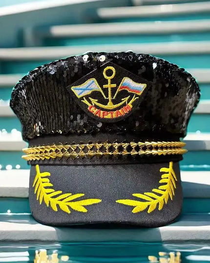 Stylish Navy Party Hat with Sequins and Gold Studs, Suitable for Bachelorette Parties, Bars, Music Festivals