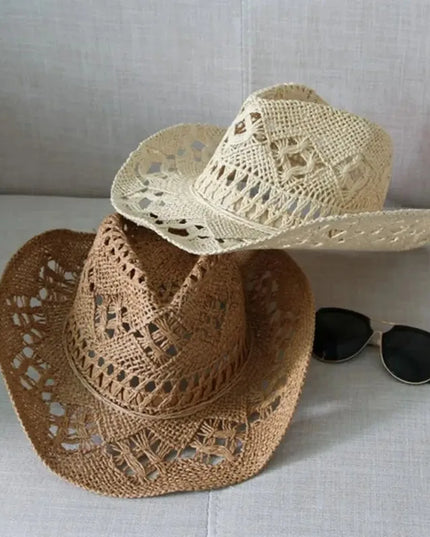 New Western Cowboy Hats for Women Men Classic Vintage Hollow Out Unisex Curled Wide Brim Sun Hat Fishing Hat Climbing Straw Cap