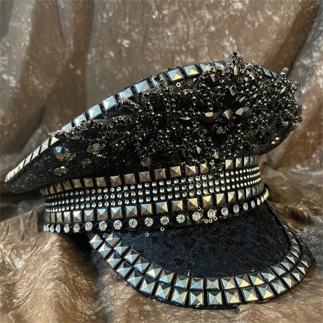 Sparkling Captain Hat Heavy Crystal Sequins Rivets Hat for Bachelorette Party Captain Hat Bride Hat for Actor Actress