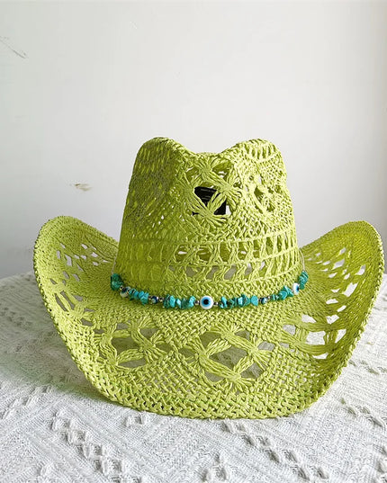 New Purple 2024 Cowboy Straw Hat Hand-woven Hollow Men's and Women's Summer Sun Hat Jazz Straw Hat Western Cowboy Hat sombrero