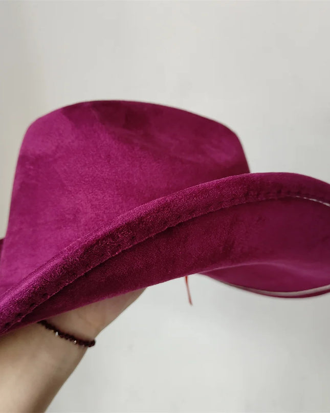 Classic Suede Leather 7.5CM Western Cowboy Women's Fedora Hat Men's Church Jazz Hat Fashion Travel Party Hat Denim Hat 2024