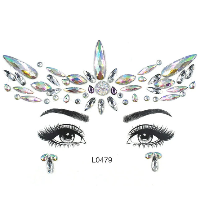 3D Sexy Face Tattoo Crystal Stickers Temporary Tattoos Glitter Fake Tattoo Rhinestones Masquerade Women Party Face Jewels Tattoo