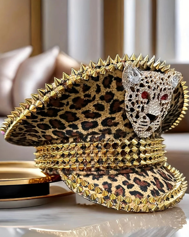 Leopard Print Head Festival Captain Hat Rock Steampunk Military Cap Handmade Masquerade Headwear Music Festival Bride Party Hat