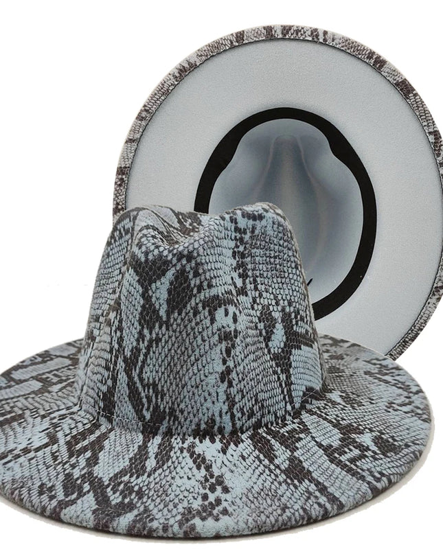 Snake Skin Fedora Women's Hat Men's 7.5 cm Wide Brim Panama Western Cowboy Hat Winter Jazz Church sombrero hombre