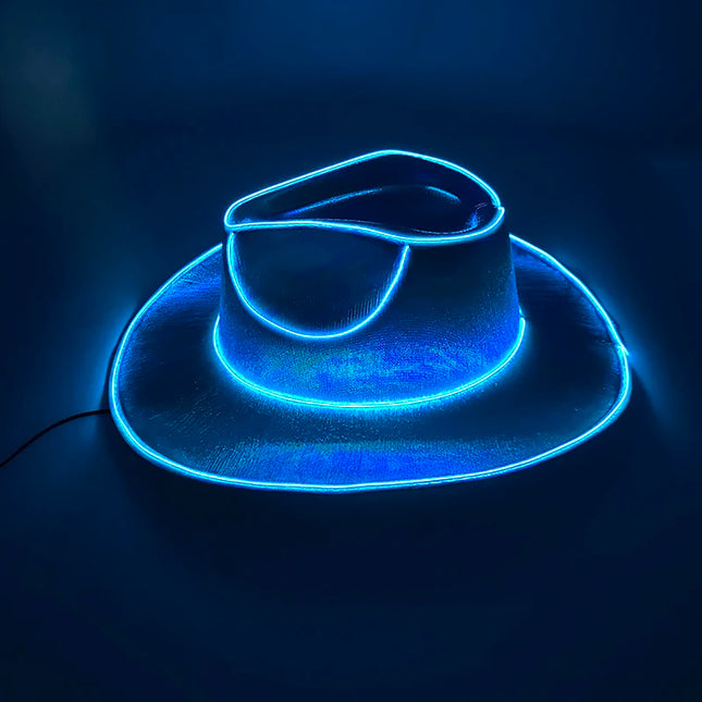 LED Western Cowboy Hat Cowgirl Hat Retro EL Wire Light Brim Jazz Top Hat Bride Cowboy Hat Cosplay Cowboy Costume For Women Men