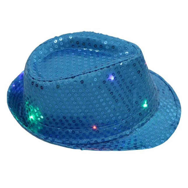 New Colorful Led Luminous Jazz Hat Party Carnival Light Up Sequin Hat Adult Glitter Festival Dress Up Cap For Men Women