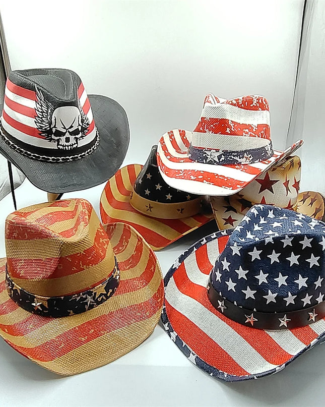 Army Green Camo Cowboy Hat Straw Hat Star Jazz Straw Hat Panama Paper Grass Western United States Cowboy Hat Fashion Travel