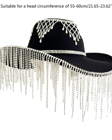 Rhinestones Tassels Hat for Women Teens Girl Breathable Wide Brim BeachSun Hat Music Festival Hat Bachelorette Party Cap