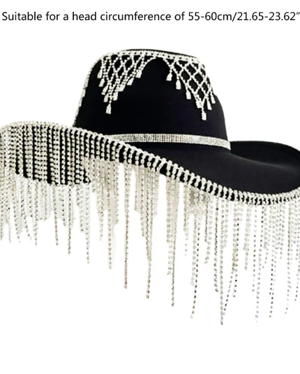 Rhinestones Tassels Hat for Women Teens Girl Breathable Wide Brim BeachSun Hat Music Festival Hat Bachelorette Party Cap