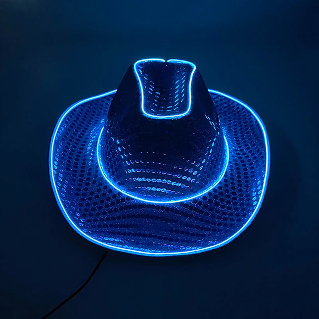 LED Western Cowboy Hat Cowgirl Hat Retro EL Wire Light Brim Jazz Top Hat Bride Cowboy Hat Cosplay Cowboy Costume For Women Men