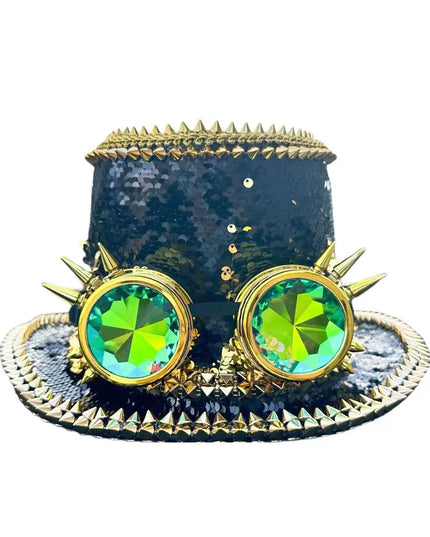 Halloween Hat Steampunk Top Hat Sequin Cap Bridal Hat Festival Music Party Stage Hat Halloween punk rivet Party Magician