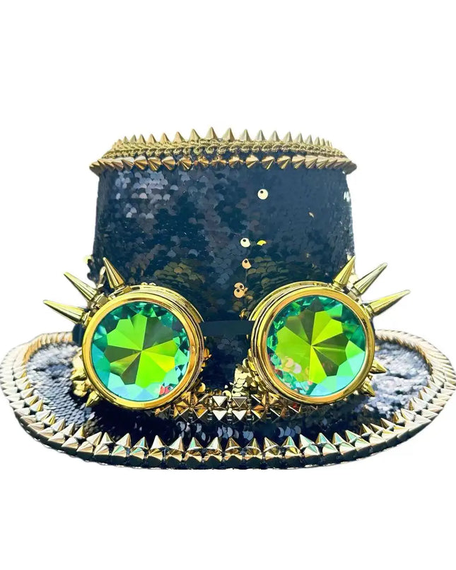 Halloween Hat Steampunk Top Hat Sequin Cap Bridal Hat Festival Music Party Stage Hat Halloween punk rivet Party Magician