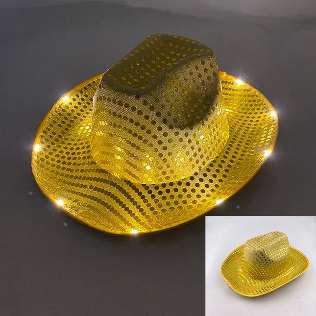 LED Western Cowboy Hat Cowgirl Hat Retro EL Wire Light Brim Jazz Top Hat Bride Cowboy Hat Cosplay Cowboy Costume For Women Men
