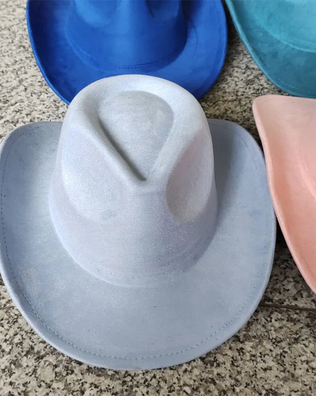Classic Suede Leather 7.5CM Western Cowboy Women's Fedora Hat Men's Church Jazz Hat Fashion Travel Party Hat Denim Hat 2024