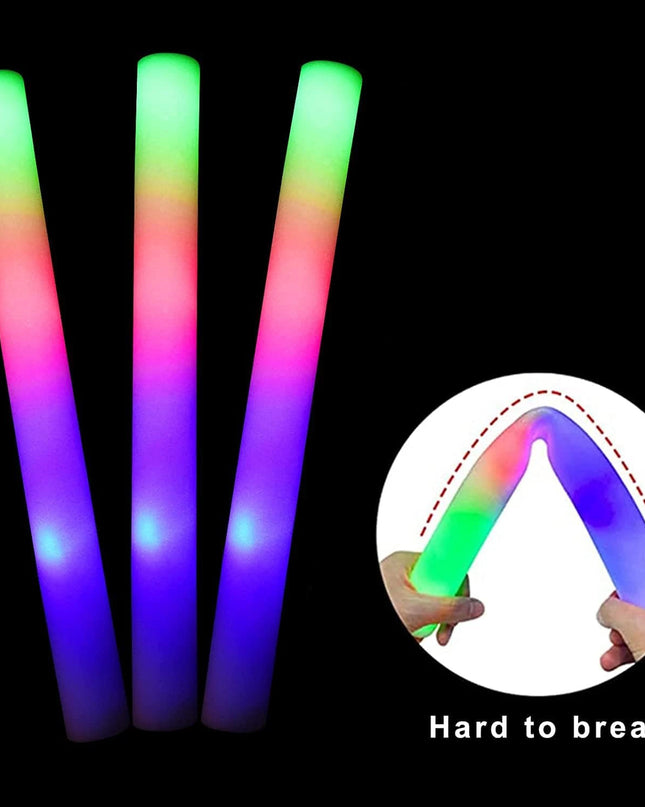 30Pcs Foam Glow Sticks with 3 Modes Colorful Led Flashing Glow Stick Glow in The Dark Party Supplies for Wedding Raves Concert