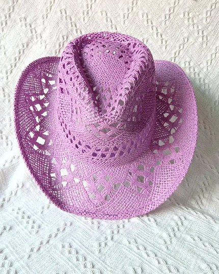New Purple 2024 Cowboy Straw Hat Hand-woven Hollow Men's and Women's Summer Sun Hat Jazz Straw Hat Western Cowboy Hat sombrero