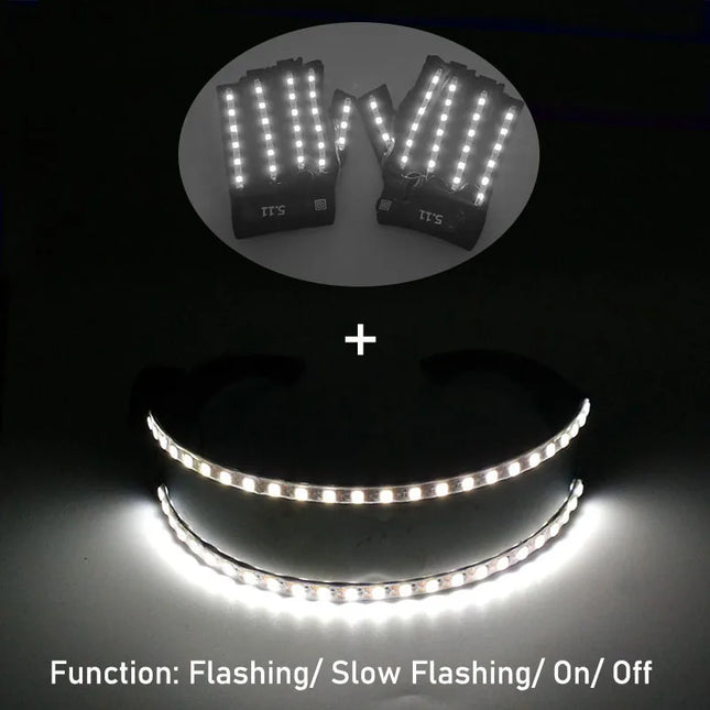 1Set Luminous Glasses Remote Control LED Glasses With Gloves Men Women Party Performence Props Glowing Glasses Festival Supplies