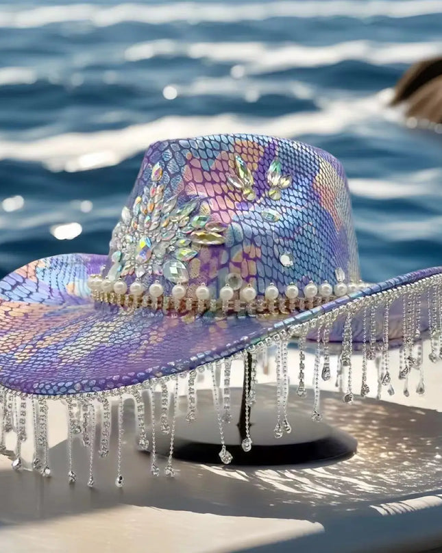 HongLuan Purple Rhinestone Cowboy Hat Man for Cowboy Hat Party , Western Cowboy Accessories ＆ Cowgirl Hats for Woman
