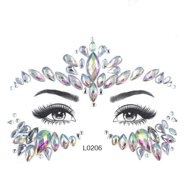 3D Sexy Face Tattoo Crystal Stickers Temporary Tattoos Glitter Fake Tattoo Rhinestones Masquerade Women Party Face Jewels Tattoo