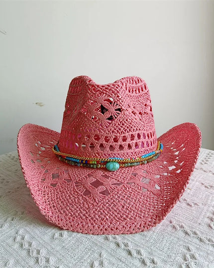 New Purple 2024 Cowboy Straw Hat Hand-woven Hollow Men's and Women's Summer Sun Hat Jazz Straw Hat Western Cowboy Hat sombrero