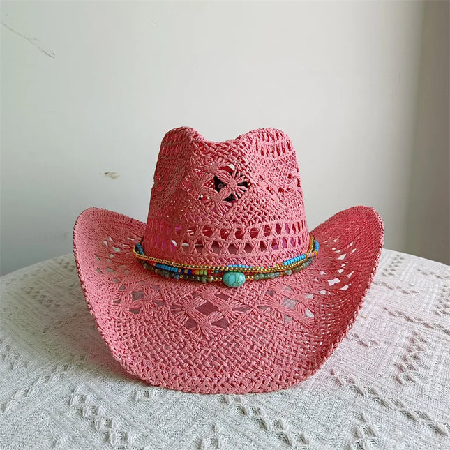 New Purple 2024 Cowboy Straw Hat Hand-woven Hollow Men's and Women's Summer Sun Hat Jazz Straw Hat Western Cowboy Hat sombrero