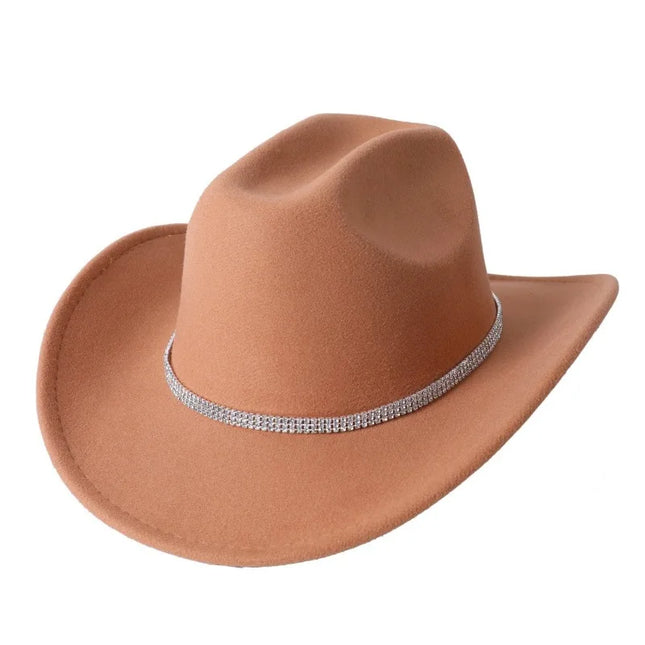 Fashion Rhinestone Girls Cowboy Hat for Women and Men with Shapeable Wide Brim - Felt Cattleman Western Cowgirls Hats Party Hat