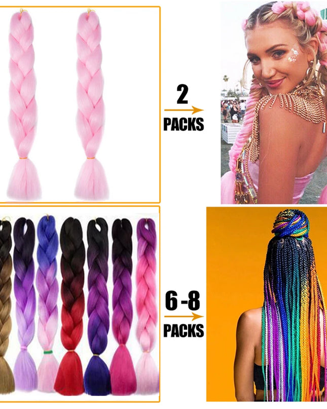 24" Synthetic Yaki Braids Hair kanekalon Ombre Braiding Hair Jumbo Braid Hair Extension For Women Hundreds of colors DIY Hair