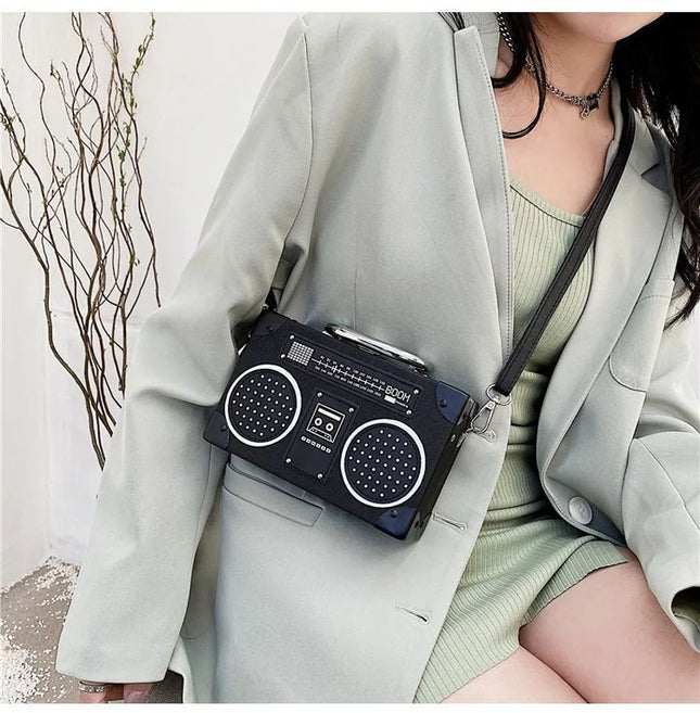 3 Color Vintage Versatile Creative Radio Unisex Satchel Metal Punk Shoulder Bag Nostalgia Small Square Bag for women men grils