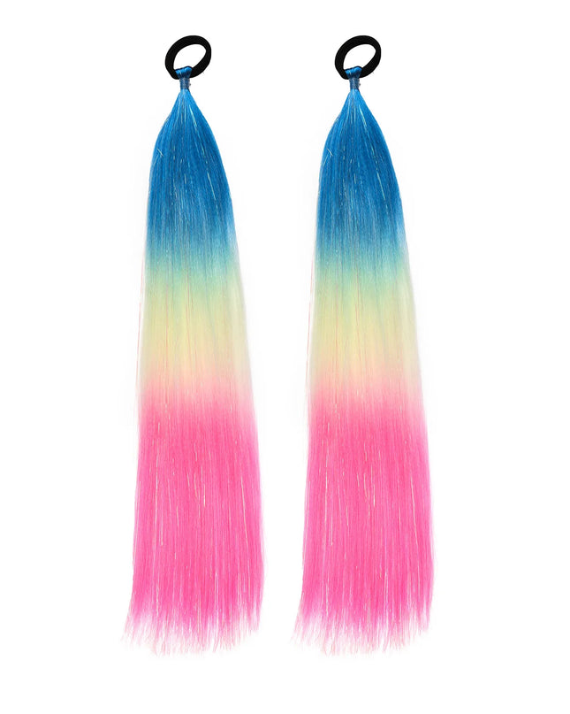 2pcs Synthetic Hair Extensions Ombre Braid Ponytail Blend Hair Tinsels with Hair Tie Crazy Hair Day Accessories For Women Girls