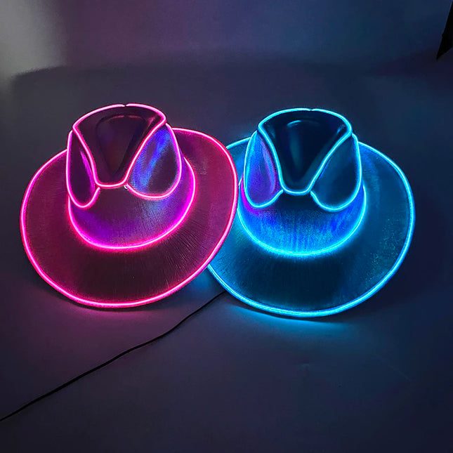 LED Western Cowboy Hat Cowgirl Hat Retro EL Wire Light Brim Jazz Top Hat Bride Cowboy Hat Cosplay Cowboy Costume For Women Men