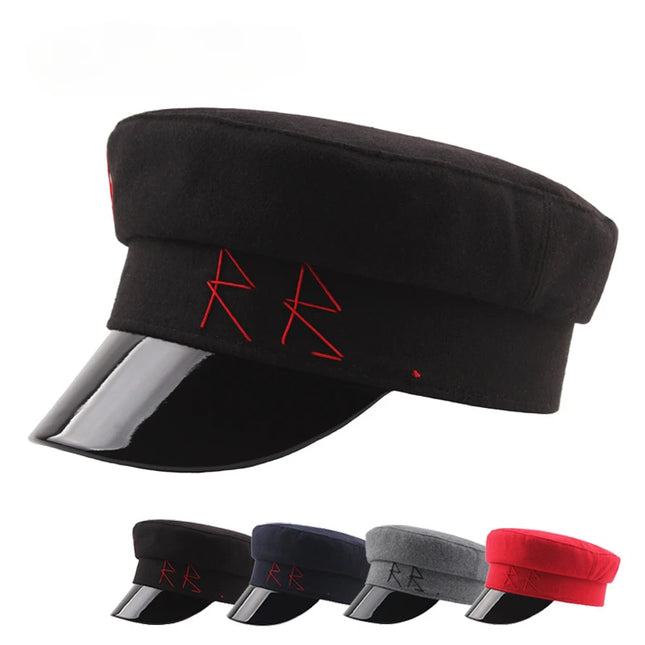 INS Navy Sailor Cap Military Army Caps Lettering Embroidery Punk PU Hat Cool Marine Hat Caps for Woman Lady Girls Sombreros