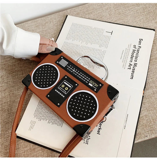 3 Color Vintage Versatile Creative Radio Unisex Satchel Metal Punk Shoulder Bag Nostalgia Small Square Bag for women men grils