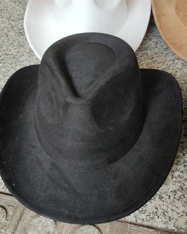 Classic Suede Leather 7.5CM Western Cowboy Women's Fedora Hat Men's Church Jazz Hat Fashion Travel Party Hat Denim Hat 2024
